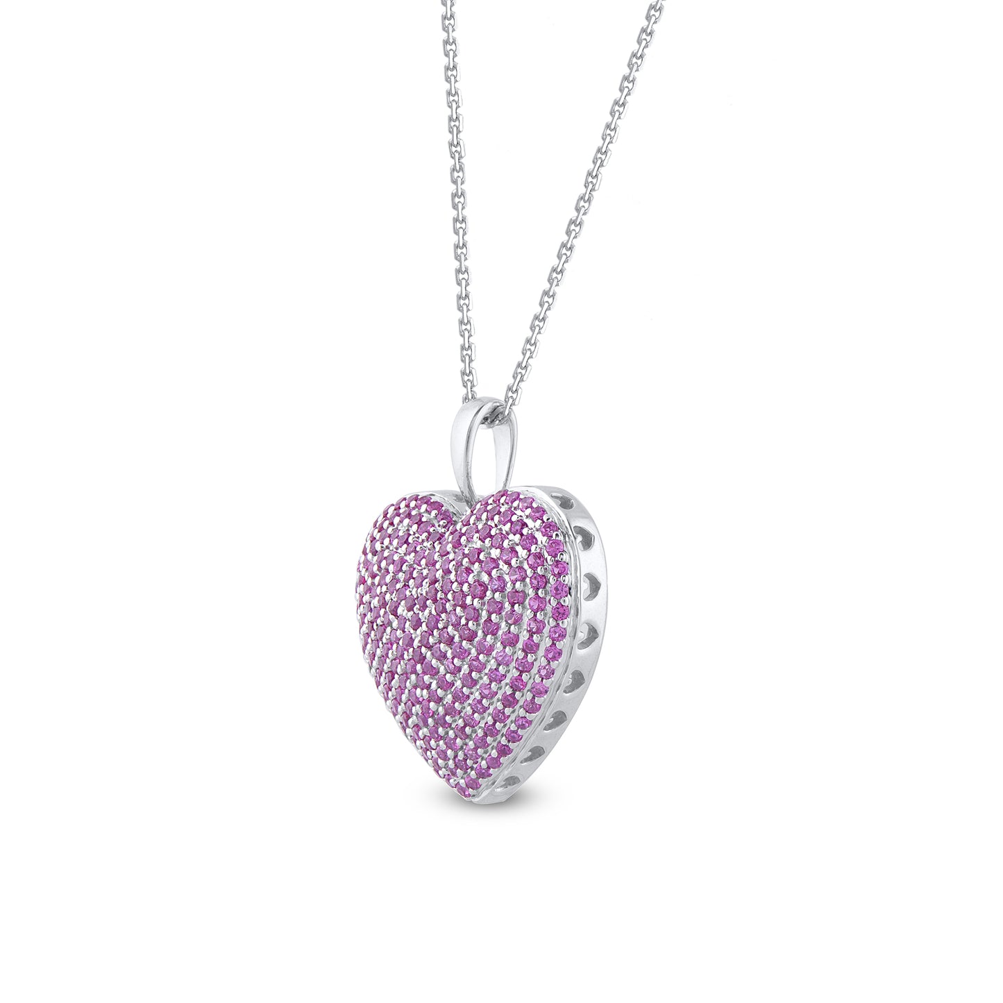 Pink Sapphire Heart Pendant Necklace in 925 Sterling