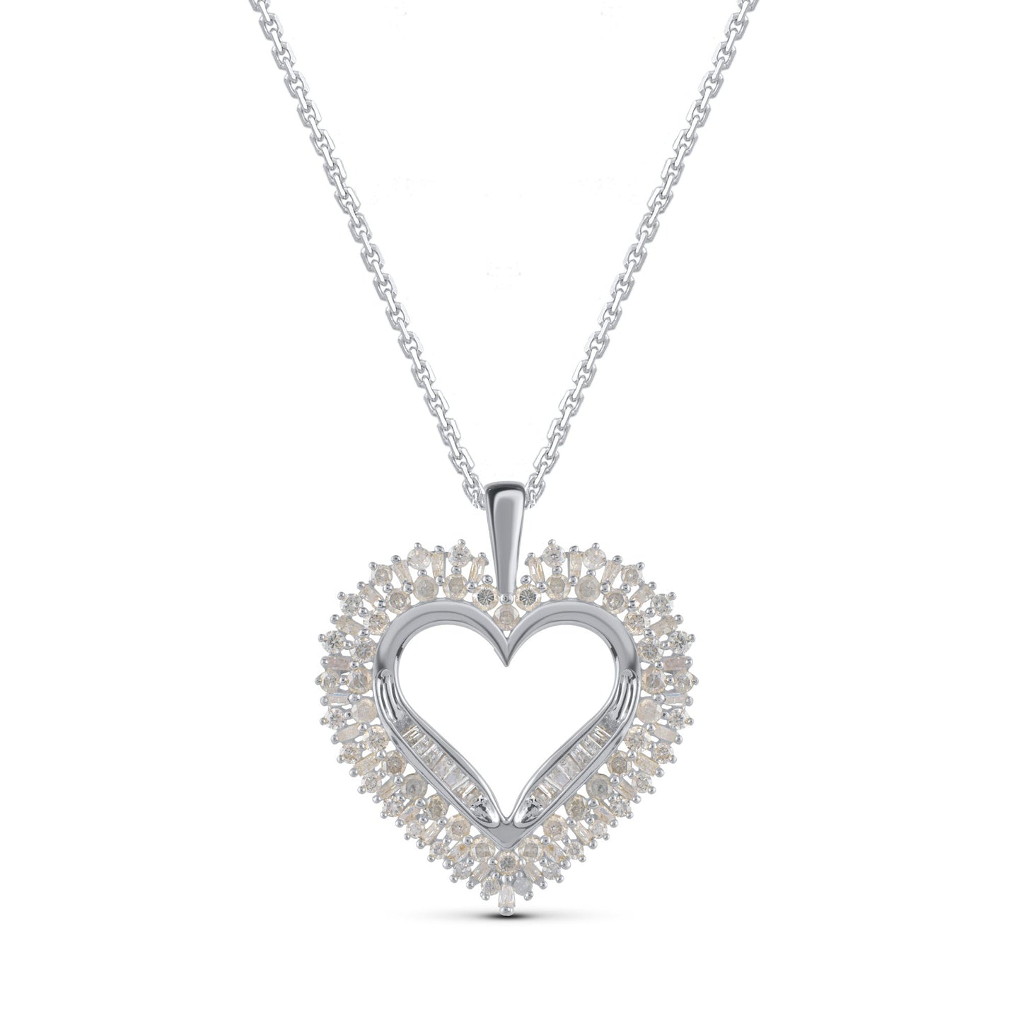 Baguette Heart Pendant Necklace in 925 Sterling Silver