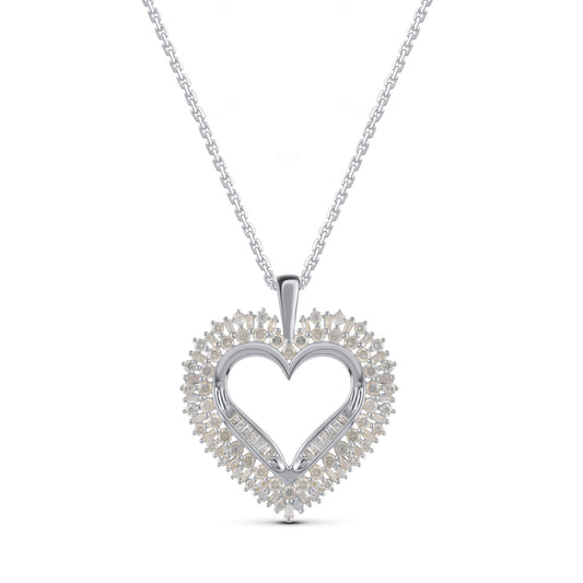 Baguette Heart Pendant Necklace in 925 Sterling Silver