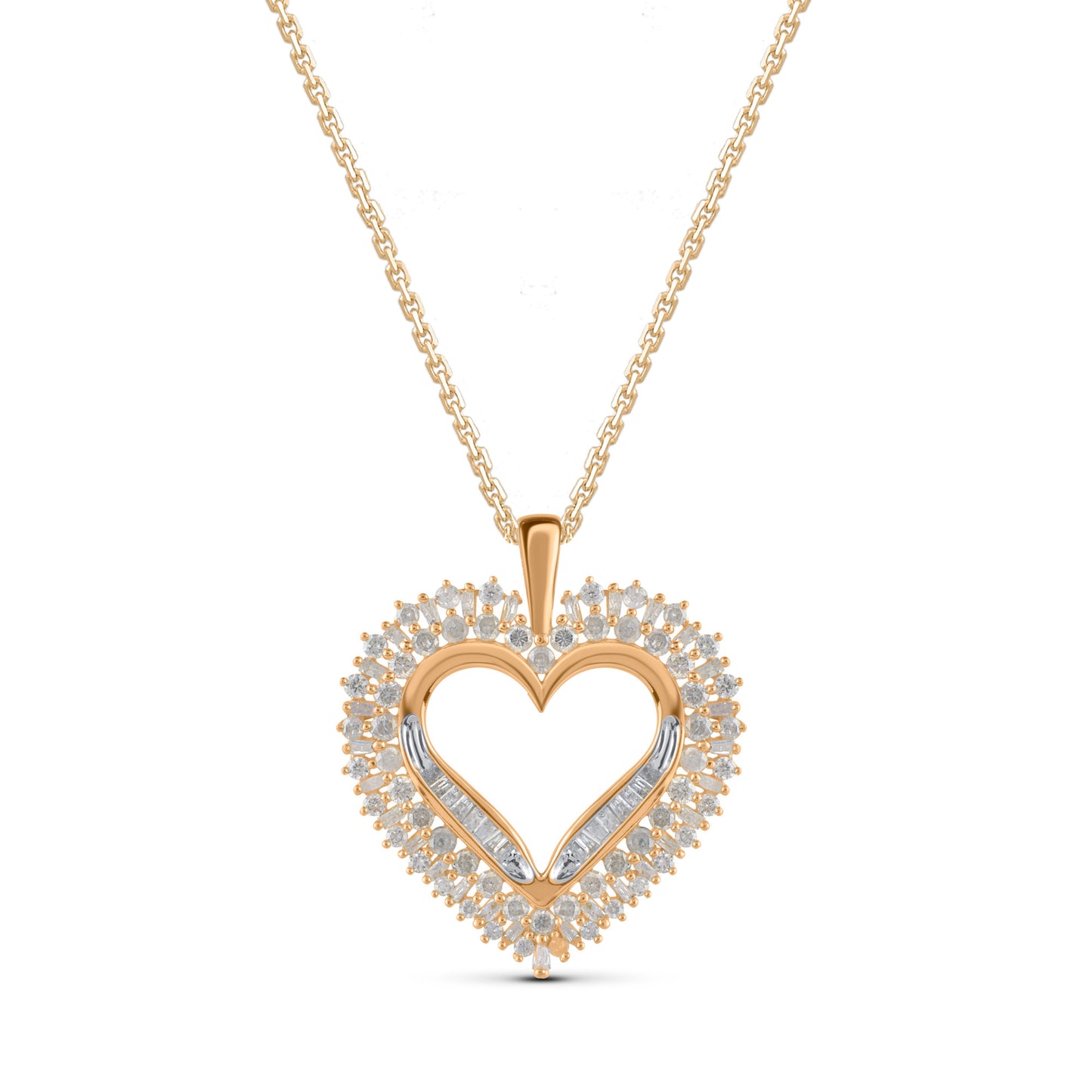 Baguette Heart Pendant Necklace in 10K Gold