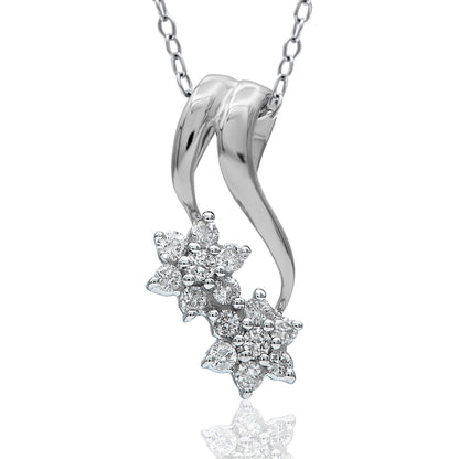 Cluster Flower Pendant Necklace in 10K White Gold