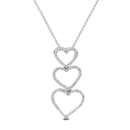 Triple Heart Pendant Necklace in 925 Sterling Silver