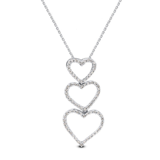 Triple Heart Pendant Necklace in 925 Sterling Silver