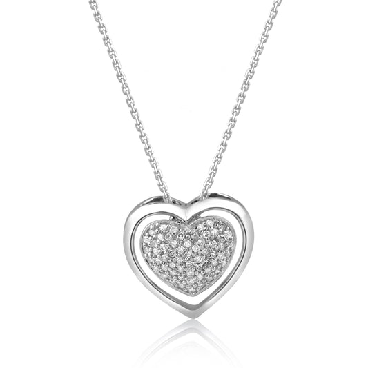 Pave Set Heart Pendant Necklace in 10KT Gold