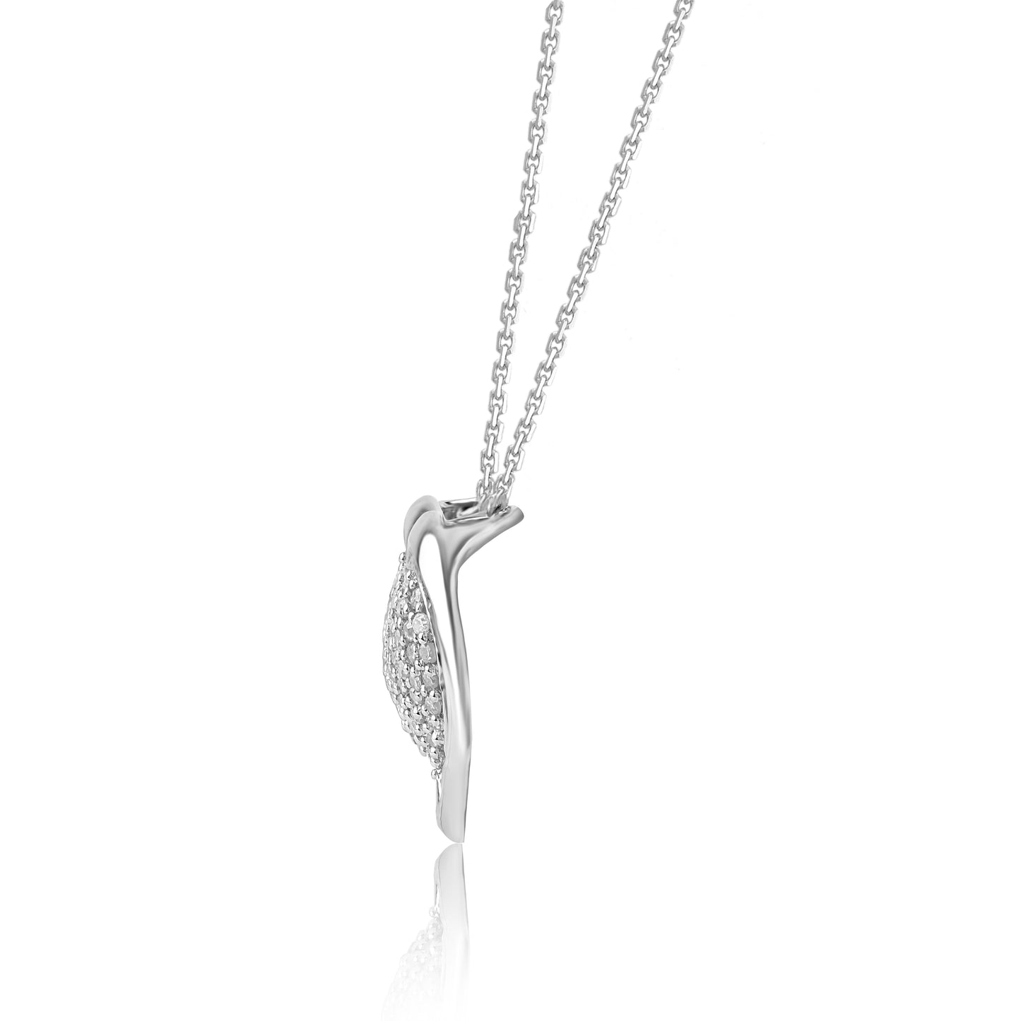 Pave Set Heart Pendant Necklace in 925 Sterling Silver