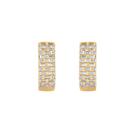 0.75 Carat Natural Diamond Huggie Hoop Earrings in 14 Karat Yellow Gold