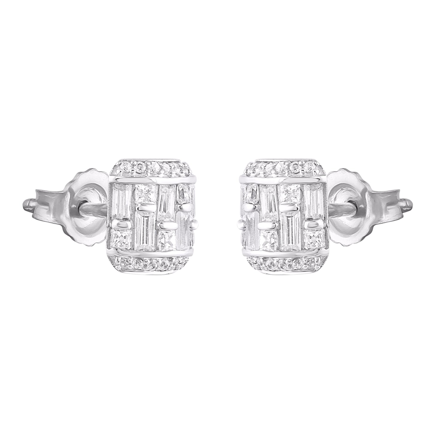 0.50 Carat Round & Baguette Diamond 14K White Gold Stud Earrings