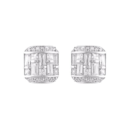 0.50 Carat Round & Baguette Diamond 14K White Gold Stud Earrings