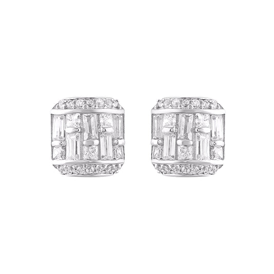 0.50 Carat Round & Baguette Diamond 14K White Gold Stud Earrings