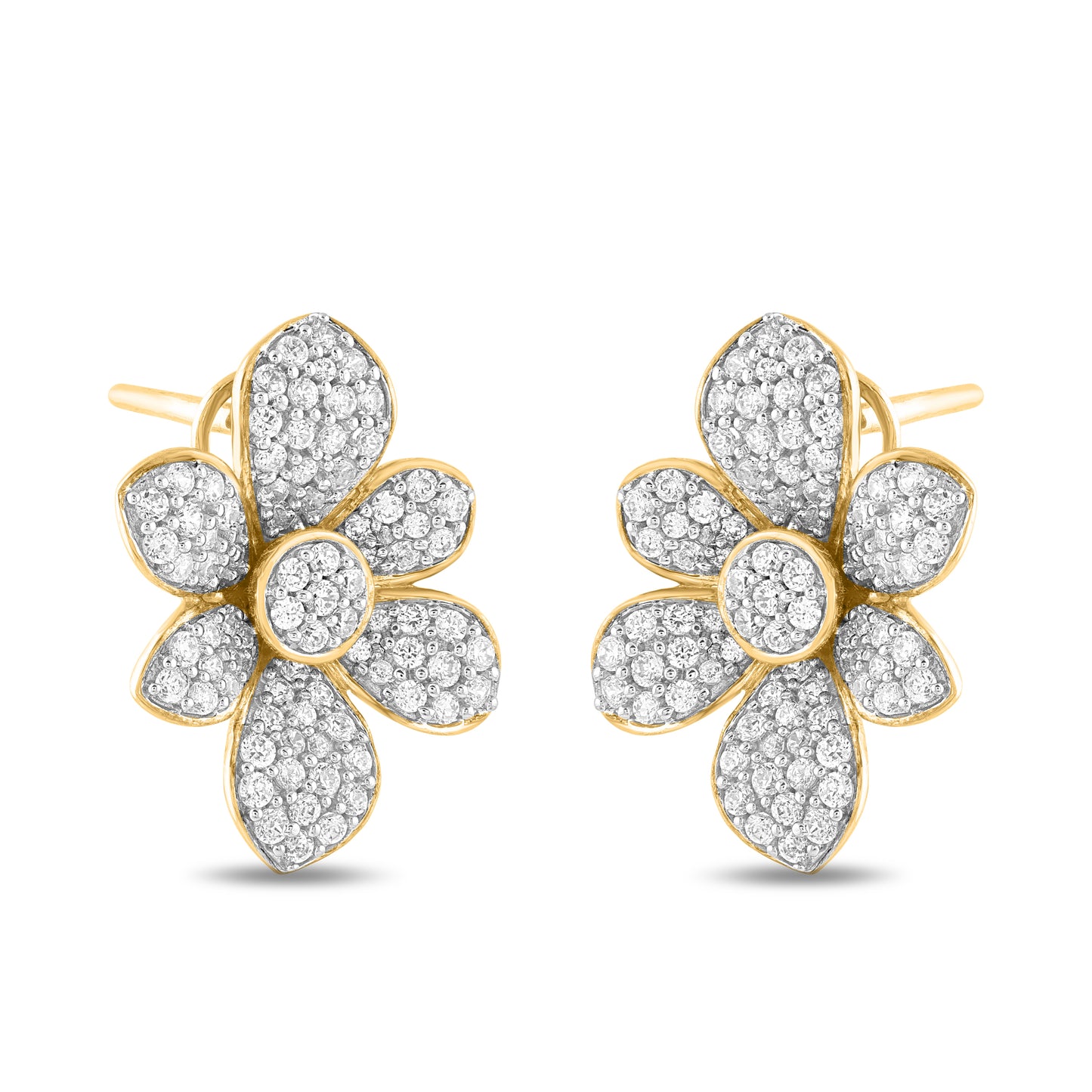 1.50 Carat Natural Diamond Floral Cluster Stud Earrings in 14K Yellow Gold