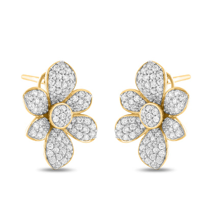 1.50 Carat Natural Diamond Floral Cluster Stud Earrings in 14K Yellow Gold