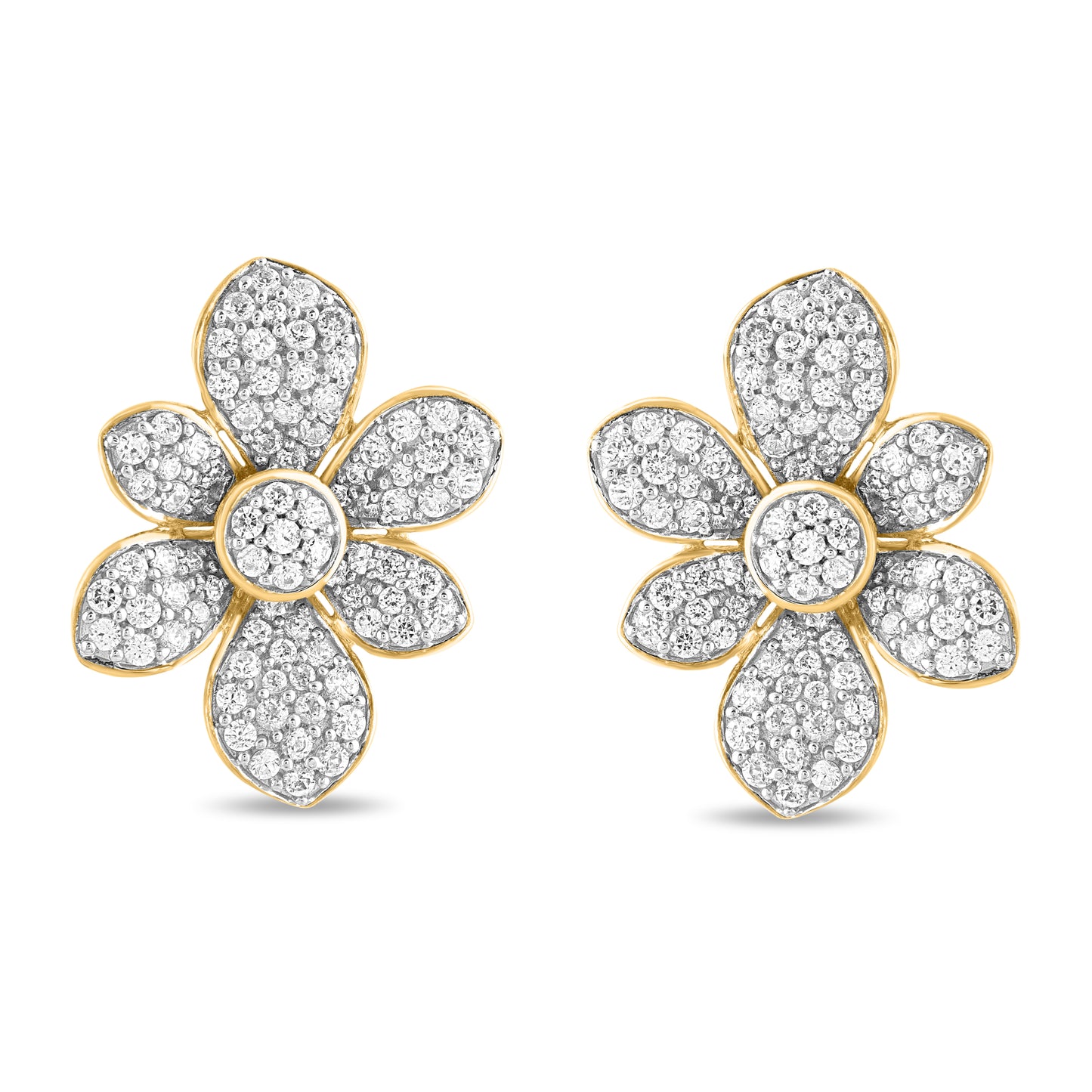1.50 Carat Natural Diamond Floral Cluster Stud Earrings in 14K Yellow Gold