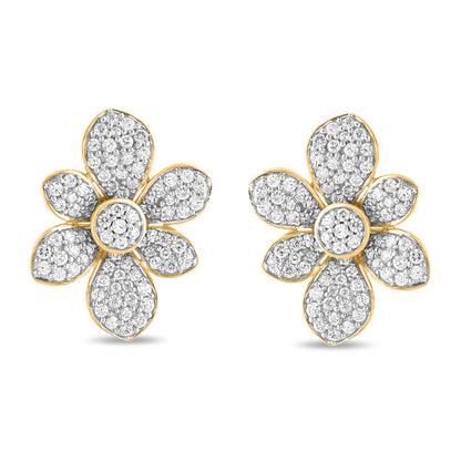 1.50 Carat Natural Diamond Floral Cluster Stud Earrings in 14K Yellow Gold