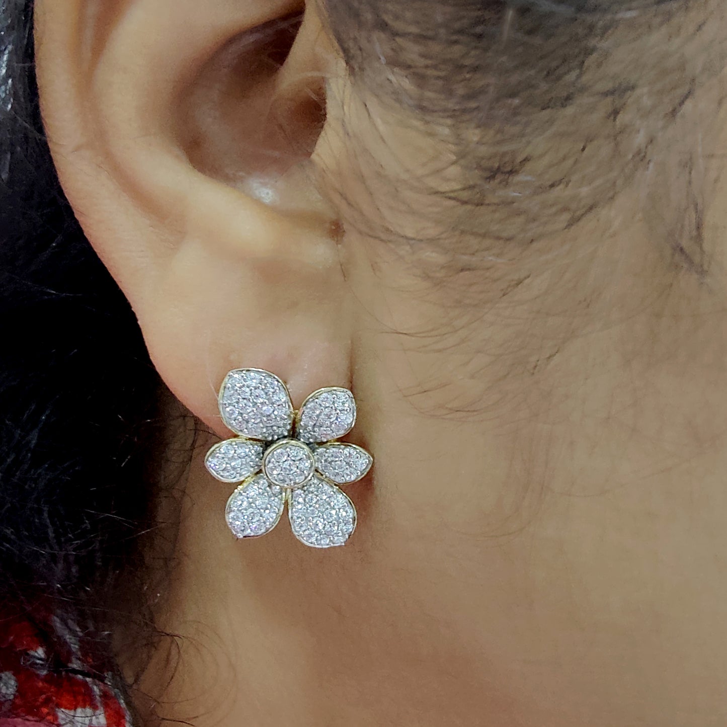 1.50 Carat Natural Diamond Floral Cluster Stud Earrings in 14K Yellow Gold