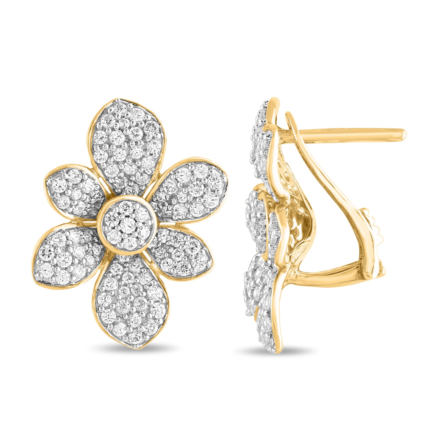 1.50 Carat Natural Diamond Floral Cluster Stud Earrings in 14K Yellow Gold
