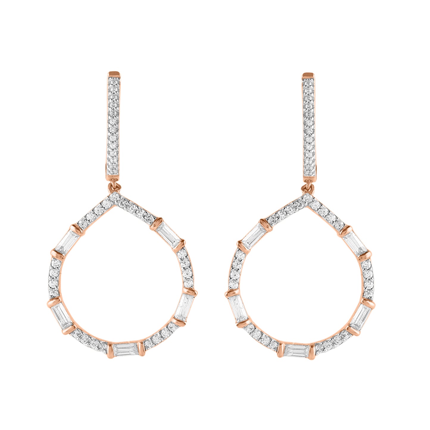 0.75 CT Natural Diamond 14 Karat Rose Gold Drop Dangling Earrings