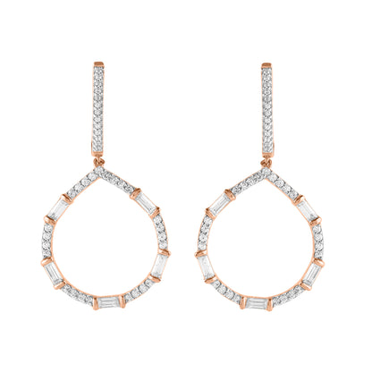 0.75 CT Natural Diamond 14 Karat Rose Gold Drop Dangling Earrings