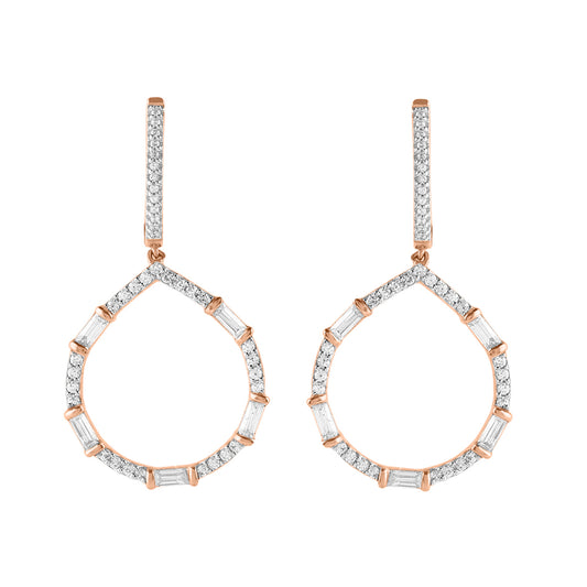 0.75 CT Natural Diamond 14 Karat Rose Gold Drop Dangling Earrings