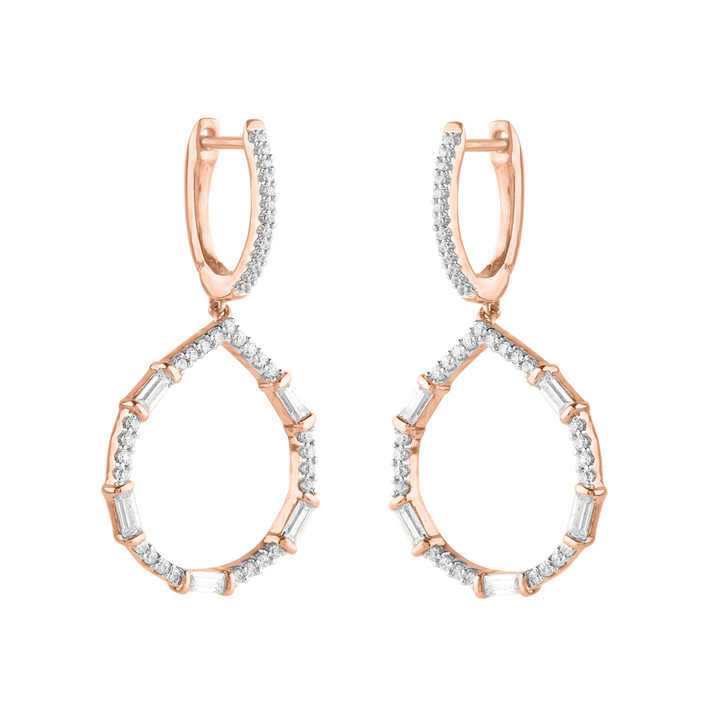 0.75 CT Natural Diamond 14 Karat Rose Gold Drop Dangling Earrings