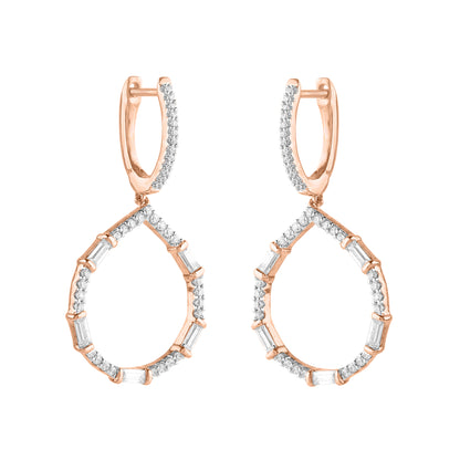 0.75 CT Natural Diamond 14 Karat Rose Gold Drop Dangling Earrings