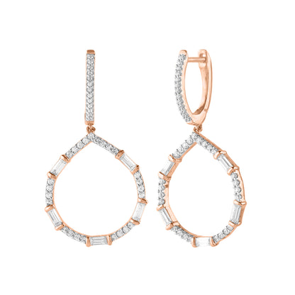 0.75 CT Natural Diamond 14 Karat Rose Gold Drop Dangling Earrings