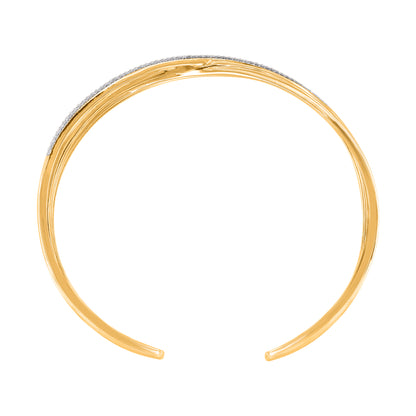 0.50 CTW Natural Diamond Criss-Cross Bangle Bracelet in 18K Yellow Gold
