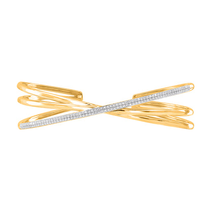 0.50 CTW Natural Diamond Criss-Cross Bangle Bracelet in 18K Yellow Gold