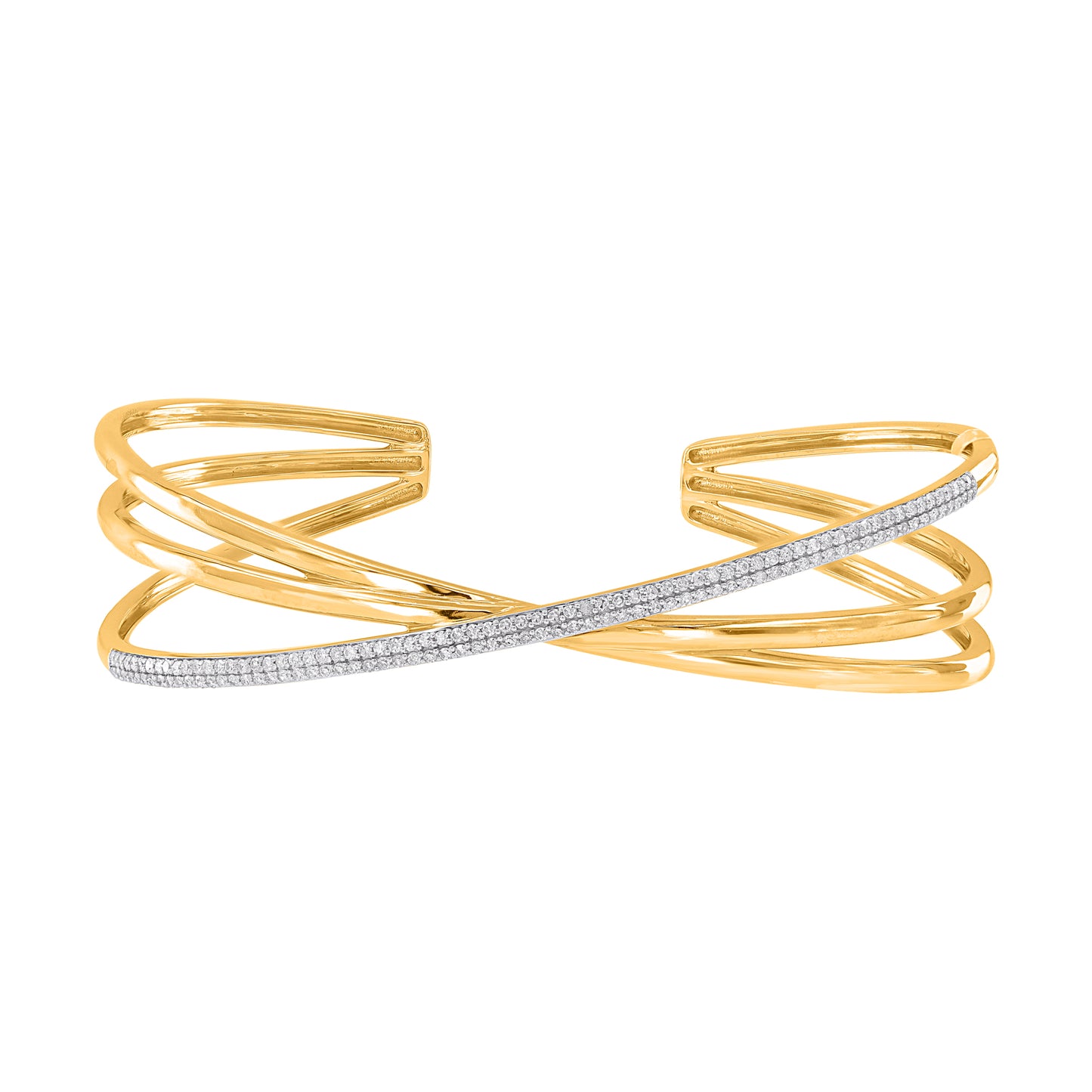 0.50 CTW Natural Diamond Criss-Cross Bangle Bracelet in 18K Yellow Gold