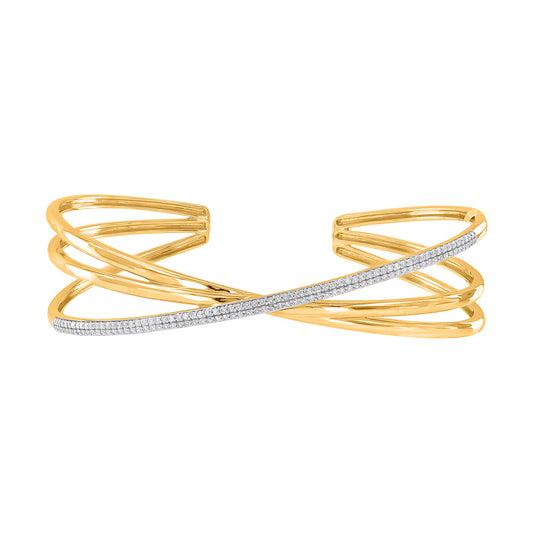 0.50 CTW Natural Diamond Criss-Cross Bangle Bracelet in 18K Yellow Gold