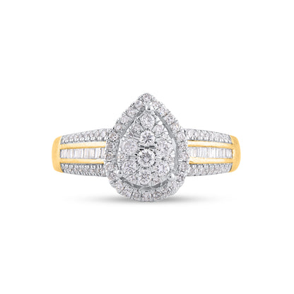 Baguette Diamond Pear Shape Halo Ring for Women in 10k Gold
