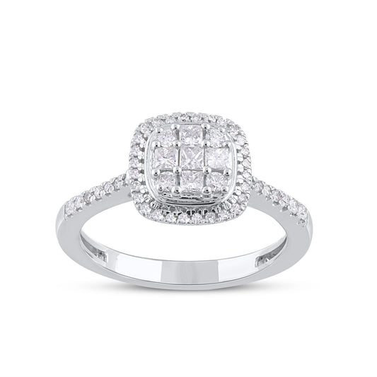 Princess Cut Diamond Halo Engagement Ring in 10k Gold