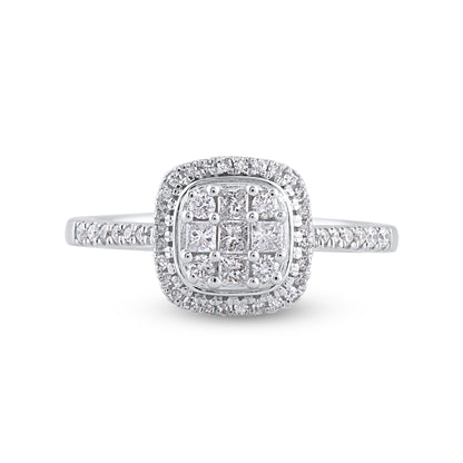 Princess Cut Diamond Halo Engagement Ring in 10k Gold