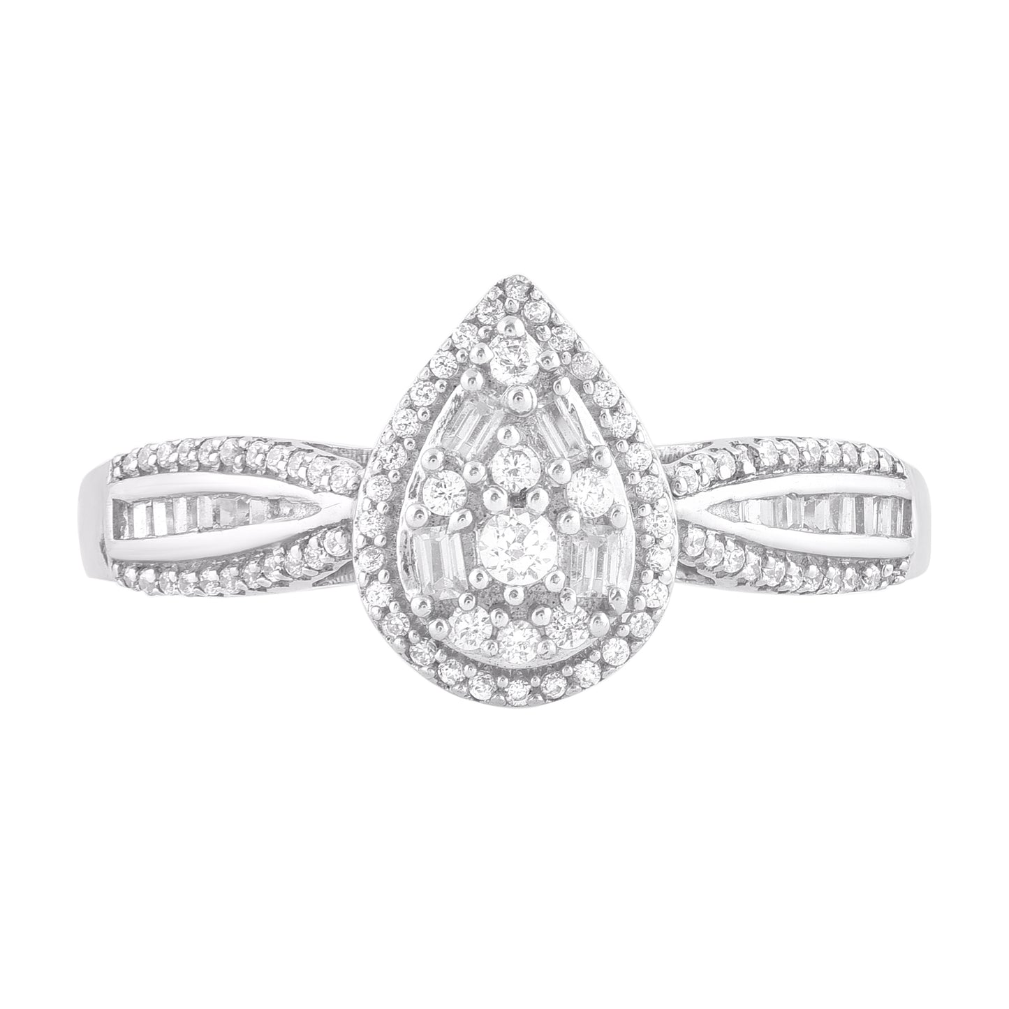 0.33 Carat Baguette & Round Diamond 14KT White Gold Drop Ring