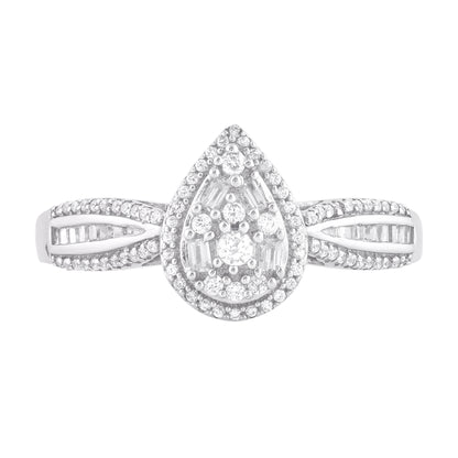 0.33 Carat Baguette & Round Diamond 14KT White Gold Drop Ring