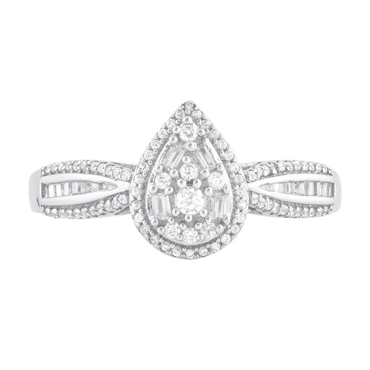 0.33 Carat Baguette & Round Diamond 14KT White Gold Drop Ring
