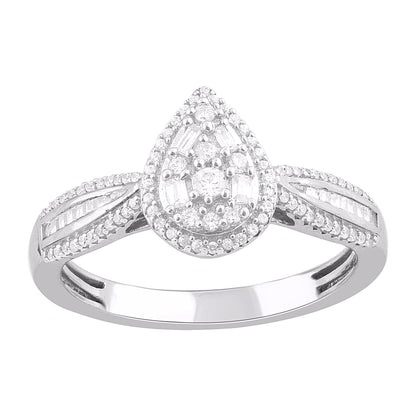 0.33 Carat Baguette & Round Diamond 14KT White Gold Drop Ring