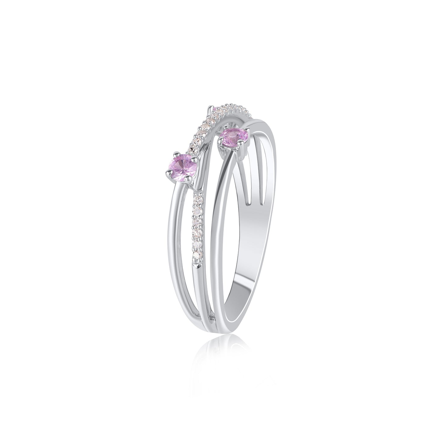 Diamond and Pink Sapphire Crisscross Ring in 10K Gold