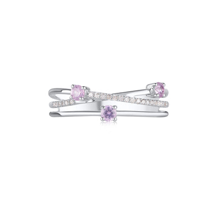 Diamond and Pink Sapphire Crisscross Ring in 10K Gold
