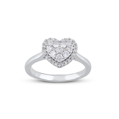 Cluster Heart Halo Engagement Ring in 10K Gold