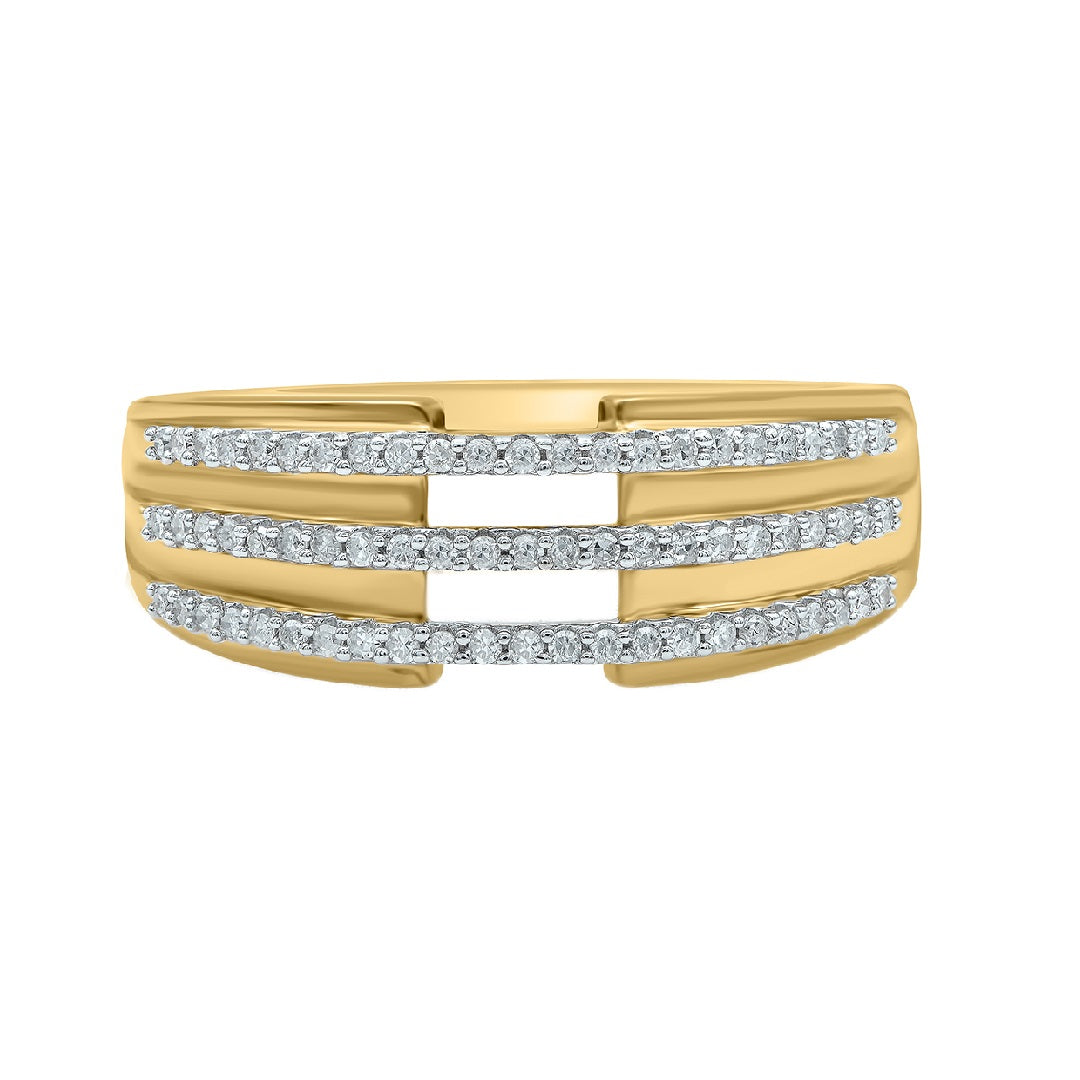 Three Row Wedding Band Ring in 14K Gold