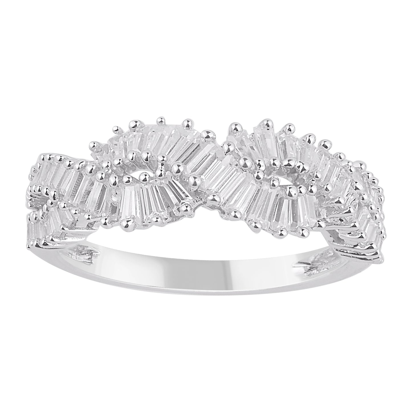 0.65 Carat Natural Baguette Diamond 14 Karat White Gold Twisted Band Ring
