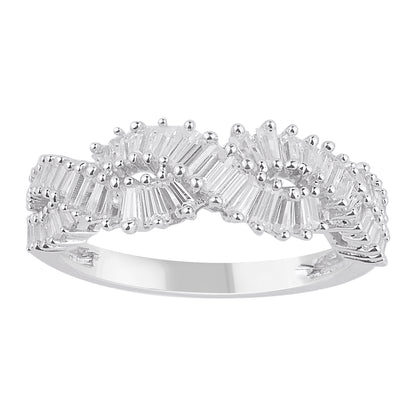 0.65 Carat Natural Baguette Diamond 14 Karat White Gold Twisted Band Ring