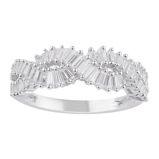 0.65 Carat Natural Baguette Diamond 14 Karat White Gold Twisted Band Ring