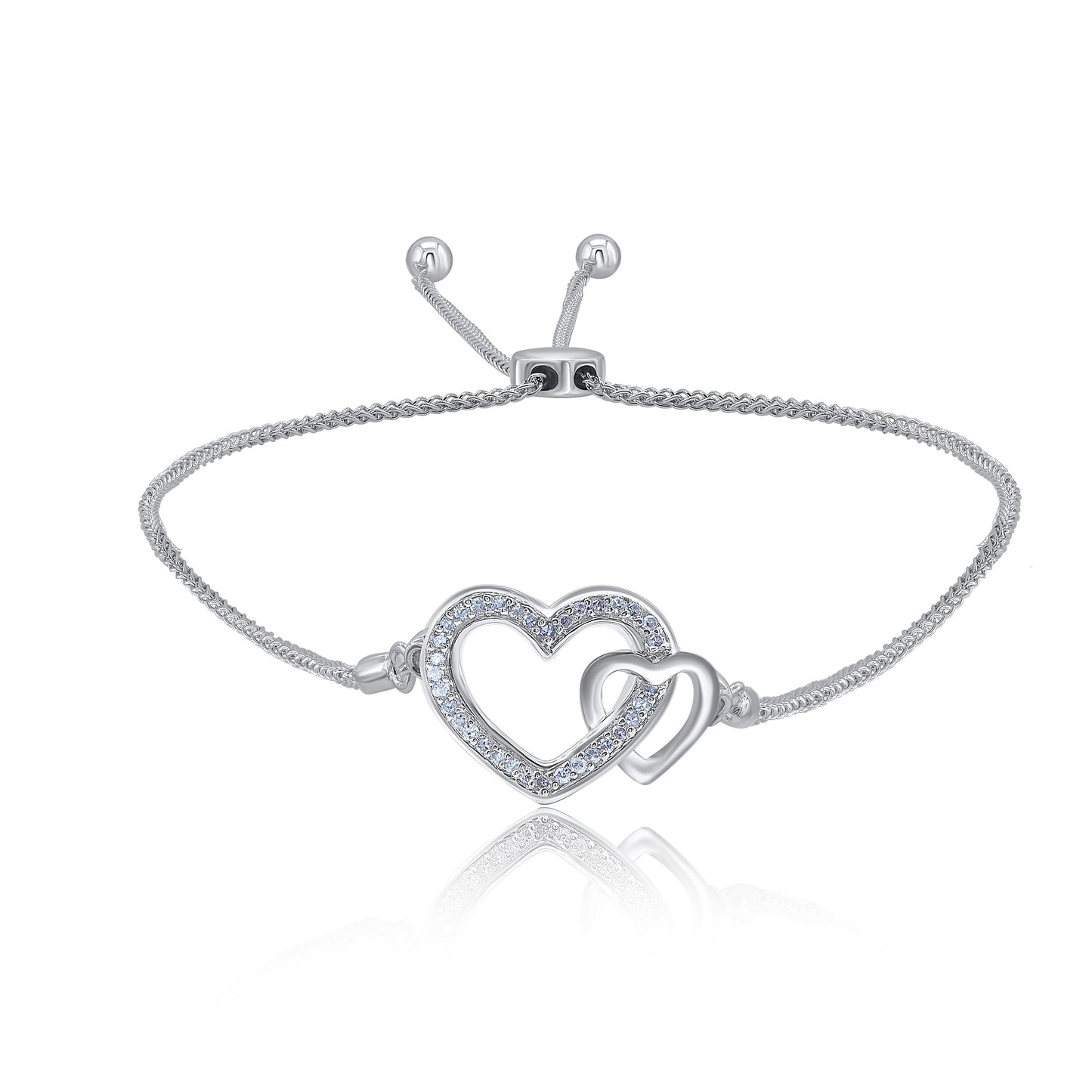 Interlocking Open Heart Adjustable Bolo Bracelet in .925 Sterling Silver