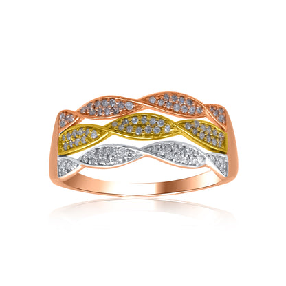 Multi-Tone Three Row Band Ring in 10KT Gold