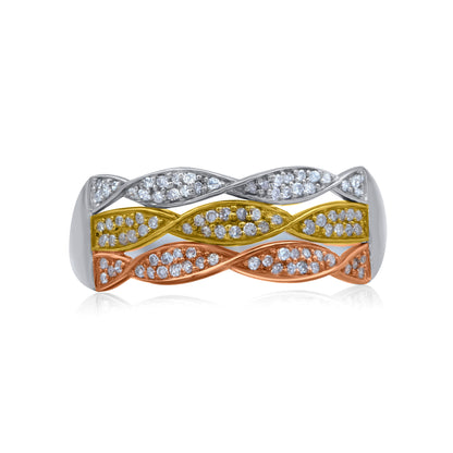 Multi-Tone Three Row Band Ring in 10KT Gold