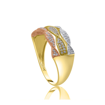 Multi-Tone Three Row Band Ring in 10KT Gold