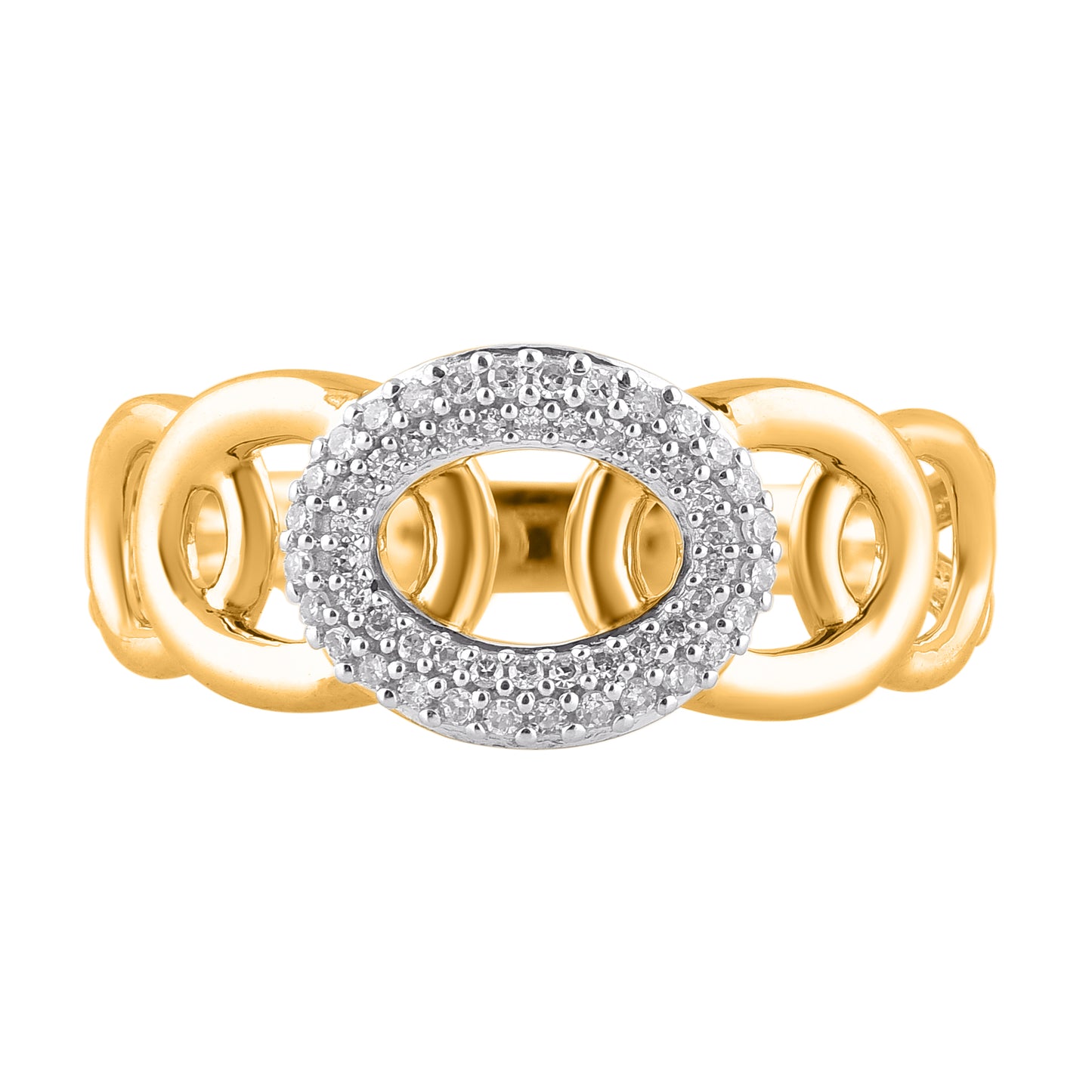 0.12 Carat Diamond Oval Link Band Ring 14K Yellow Gold