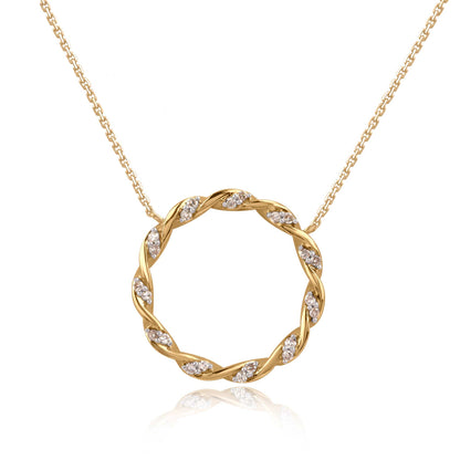 Twisted Circle of Life Pendant Necklace in Gold Plated 925 Sterling Silver