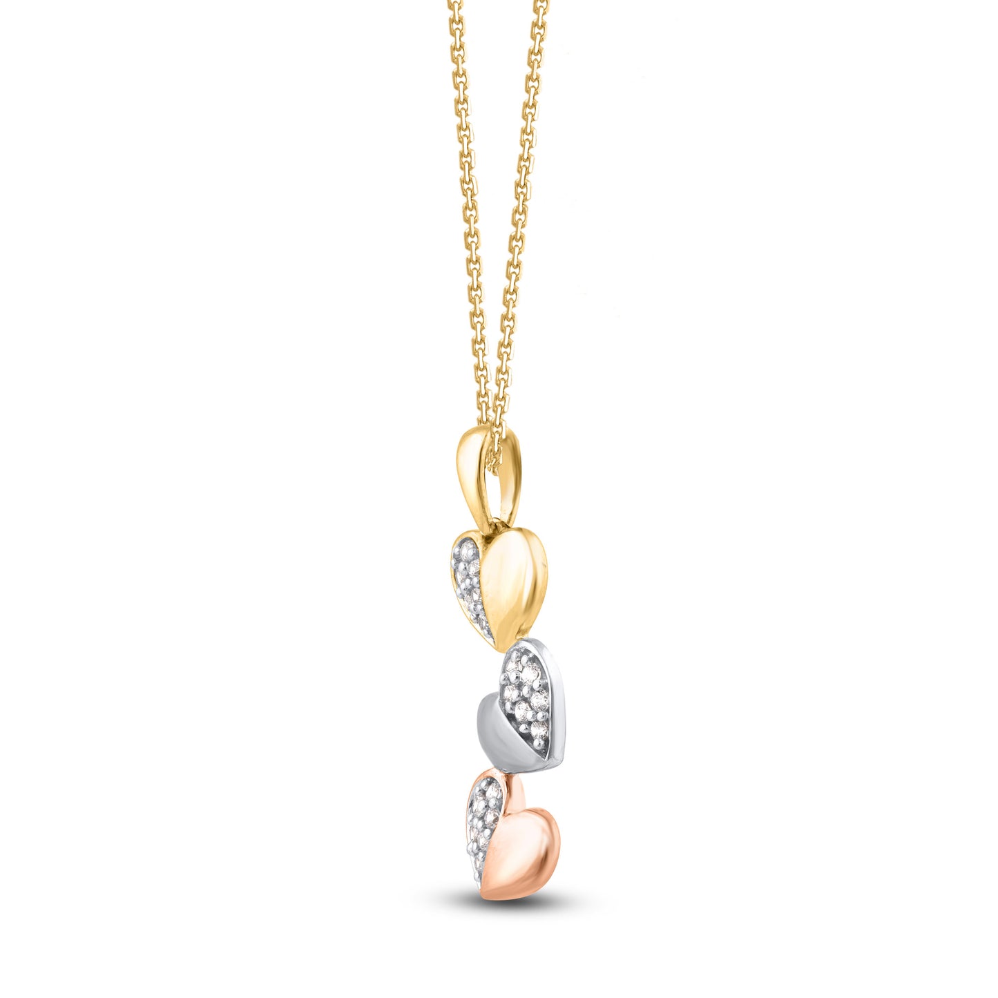 Heart Three Tone Gold Plated Pendant Necklace in 925 Sterling Silver